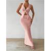 imageSHENHE Womens Sexy 2 Piece Outfits Twist Front Split Halter Crop Top and Bodycon Maxi Skirt SetPink