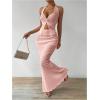 imageSHENHE Womens Sexy 2 Piece Outfits Twist Front Split Halter Crop Top and Bodycon Maxi Skirt SetPink