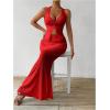 imageSHENHE Womens Sexy 2 Piece Outfits Twist Front Split Halter Crop Top and Bodycon Maxi Skirt SetRed