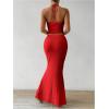 imageSHENHE Womens Sexy 2 Piece Outfits Twist Front Split Halter Crop Top and Bodycon Maxi Skirt SetRed