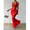 imageSHENHE Womens Sexy 2 Piece Outfits Twist Front Split Halter Crop Top and Bodycon Maxi Skirt SetRed