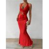 imageSHENHE Womens Sexy 2 Piece Outfits Twist Front Split Halter Crop Top and Bodycon Maxi Skirt SetRed