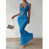 imageSHENHE Womens Sexy 2 Piece Outfits Twist Front Split Halter Crop Top and Bodycon Maxi Skirt SetTeal Blue