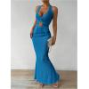 imageSHENHE Womens Sexy 2 Piece Outfits Twist Front Split Halter Crop Top and Bodycon Maxi Skirt SetTeal Blue