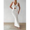 imageSHENHE Womens Sexy 2 Piece Outfits Twist Front Split Halter Crop Top and Bodycon Maxi Skirt SetWhite