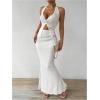 imageSHENHE Womens Sexy 2 Piece Outfits Twist Front Split Halter Crop Top and Bodycon Maxi Skirt SetWhite