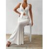 imageSHENHE Womens Sexy 2 Piece Outfits Twist Front Split Halter Crop Top and Bodycon Maxi Skirt SetWhite