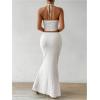 imageSHENHE Womens Sexy 2 Piece Outfits Twist Front Split Halter Crop Top and Bodycon Maxi Skirt SetWhite