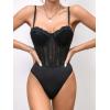 imageSHENHE Womens Sheer Mesh Sexy Lace Spaghetti Strap Bodycon Bustier Cami BodysuitBlack