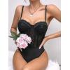 imageSHENHE Womens Sheer Mesh Sexy Lace Spaghetti Strap Bodycon Bustier Cami BodysuitBlack