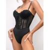 imageSHENHE Womens Sheer Mesh Sexy Lace Spaghetti Strap Bodycon Bustier Cami BodysuitBlack