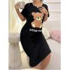imageSHENHE Womens Short Sleeve Bear Nightgown Cute Sleep Shirt Nightshirt Long Pajama Dress Black Medium