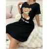 imageSHENHE Womens Short Sleeve Bear Nightgown Cute Sleep Shirt Nightshirt Long Pajama Dress Black Medium