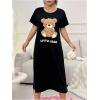 imageSHENHE Womens Short Sleeve Bear Nightgown Cute Sleep Shirt Nightshirt Long Pajama Dress Black Medium