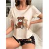 imageSHENHE Womens Sleep Set Cute Bear Print Short Sleeve Tee and Shorts 2 Piece Pajama Set Black Multi Medium