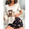 imageSHENHE Womens Sleep Set Cute Bear Print Short Sleeve Tee and Shorts 2 Piece Pajama Set Black Multi Medium