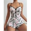 imageSHENHE Womens Sleepwear Heart Print Criss Cross Crop Top Cami and Shorts Pajama Short Set White Medium