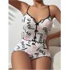 imageSHENHE Womens Sleepwear Heart Print Criss Cross Crop Top Cami and Shorts Pajama Short Set White Medium