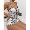 imageSHENHE Womens Sleepwear Heart Print Criss Cross Crop Top Cami and Shorts Pajama Short Set White Medium