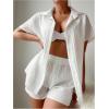 imageSHENHE Womens Two Piece Swim Cover Up Set Open Front Kimono and Shorts Set Beach OutfitsWhite