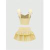 imageSHENHE Womens Y2k Sets 2 Piece Outfits Low Rise Ruched Ruffle Mini Skirt and Crop Tank Top SetYellow