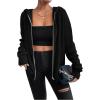 imageSHENHE Womens Zip Up Hooded Cardigan Drop Shoulder Casual Knitwear Sweater JacketBlack