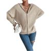 imageSHENHE Womens Zip Up Hooded Cardigan Drop Shoulder Casual Knitwear Sweater JacketKhaki