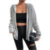 imageSHENHE Womens Zip Up Hooded Cardigan Drop Shoulder Casual Knitwear Sweater JacketLight Grey