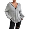 imageSHENHE Womens Zip Up Hooded Cardigan Drop Shoulder Casual Knitwear Sweater JacketLight Grey