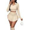 imageSHENHE Womens 2 Piece Mini Skirt Set V Neck Long Sleeve Collared Crop Top Ruffle Flowy SkirtApricot