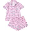 imageSHENHE Womens 2 Piece Pajama Set Bow Graphic Button Down Short Sleeve Lapel Shirt Pj Short SetPink Monkey Print