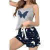imageSHENHE Womens 2 Piece Pajama Set Butterfly Graphic Sleeveless Cami Top and Mini Shorts SleepwearMulticolor