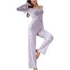 imageSHENHE Womens 2 Piece Pajama Sets Floral Ribbed Cute Pajama Long Sleeve Crop Top and Pant Lounge SetLight Purple