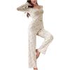 imageSHENHE Womens 2 Piece Pajama Sets Floral Ribbed Cute Pajama Long Sleeve Crop Top and Pant Lounge SetYellow