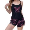 imageSHENHE Womens 2 Piece Pajama Sets Graphic Sleeveless Cami Top and Shorts Set Lounge WearBlack