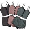 imageSHENHE Womens 3 Sets Cute Sleepwear Bow Front Lettuce Trim Cami and Shorts Pajama SetGrey Green Pink