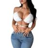 imageSHENHE Womens Criss Cross Strappy Backless Halter Neck Fuzzy Sexy Crop Top ClubwearWhite