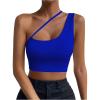 imageSHENHE Womens Cut Out One Shoulder Sleeveless Asymmetrical Fitted Crop Tank TopBlue