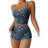 imageSHENHE Womens Cute Cherry Print Pajamas Crop Cami and Shorts Lettuce Trim Pj Lounge SetDark Grey