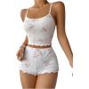 imageSHENHE Womens Cute Cherry Print Pajamas Crop Cami and Shorts Lettuce Trim Pj Lounge SetWhite