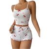imageSHENHE Womens Cute Cherry Print Pajamas Crop Cami and Shorts Lettuce Trim Pj Lounge SetWhite Red Cherry