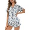 imageSHENHE Womens Floral Sleepwear Nightwear Button Pajama Set 2 Piece Casual Top and ShortsFloral Blue