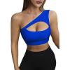 imageSHENHE Womens One Shoulder Cut Out Sports Bra Workout Gym Yoga Crop TopsRoyal Blue