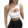 imageSHENHE Womens One Shoulder Cut Out Sports Bra Workout Gym Yoga Crop TopsWhite