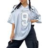 imageSHENHE Womens Oversized Jersey Shirt Y2k Letter Print Drop Shoulder V Neck Loose Mesh Tee TopsGrey