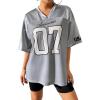 imageSHENHE Womens Oversized Jersey Shirt Y2k Letter Print Drop Shoulder V Neck Loose Mesh Tee TopsLight Grey