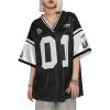 imageSHENHE Womens Oversized Letter Graphic Jersey Tee Color Block Short Sleeve Y2K Mesh Football Jersey TopsBlack