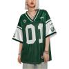 imageSHENHE Womens Oversized Letter Graphic Jersey Tee Color Block Short Sleeve Y2K Mesh Football Jersey TopsDark Green