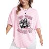 imageSHENHE Womens Oversized Skull Shirts Gothic Ghostface Scream Half Sleeve Baggy Halloween Graphic TeePink