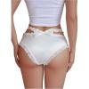 imageSHENHE Womens Satin Underwear Frilly Lace Trim Silky Bow Back Cute Low Rise Brief Panty Black Medium